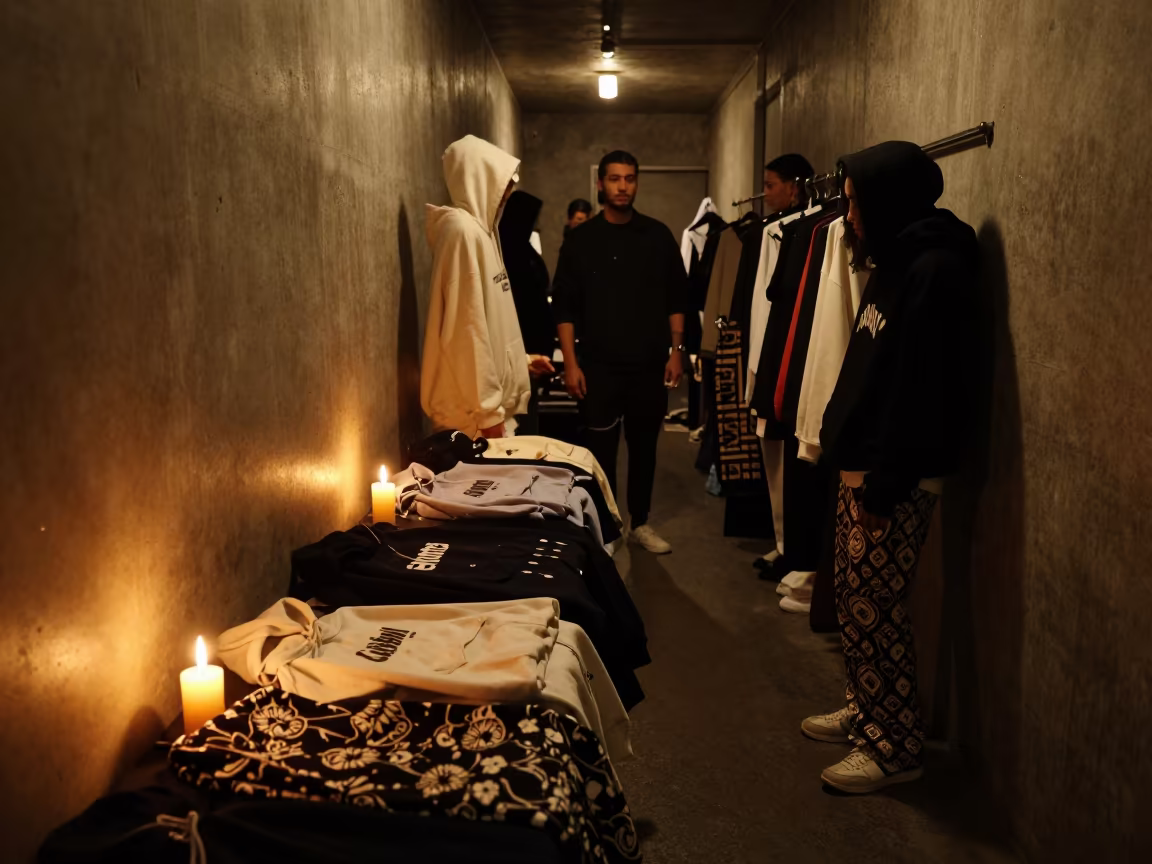 Bangkok Streetwear Lookbook Backstage Midnight Glow in in a backstage changing corridor in Bangkok