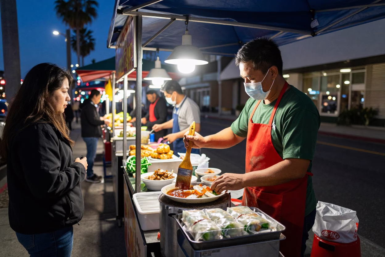 Banh Cuon in San Diego at As City Lights Begin To Glow in in San Diego, California, United States