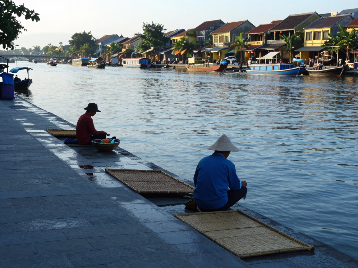 Bank Scene at Nautical Dawn Light in Hoi An in in Hoi An, Vietnam