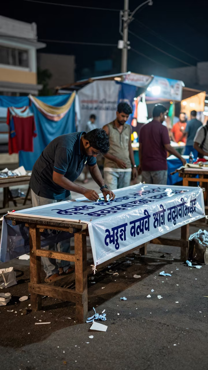 Banner Repair Bench Night Market Chennai in at a night market in Chennai