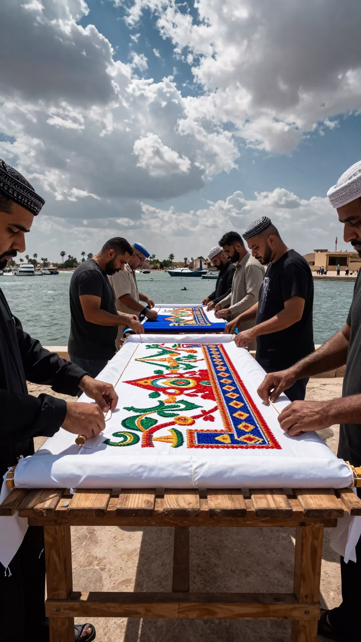 Banner Repair at Waterfront Celebration Shibin Al Kawm in at a waterfront celebration in Shibin Al Kawm