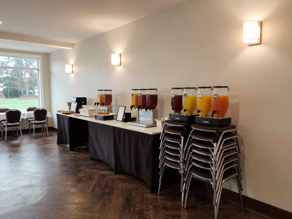 Banquet Hall Breakfast Station Ready for Service in inside a banquet hall before service near Arusha