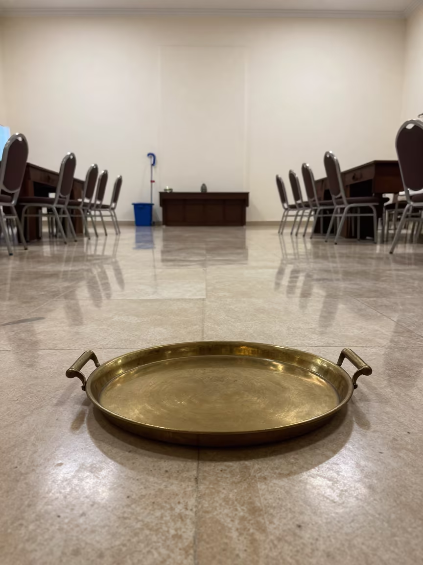 Banquet Hall Crank Handle Tray Morning Light in inside a banquet hall before service near Mostaganem