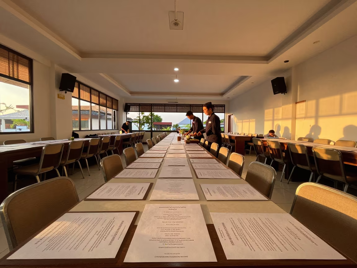 Banquet Hall Packet Sorter Golden Hour Denpasar in inside a banquet hall before service in Denpasar