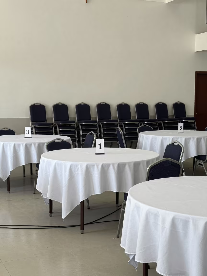 Banquet Hall Reset After Rain Near Bhagalpur in inside a breakfast room before opening near Bhagalpur