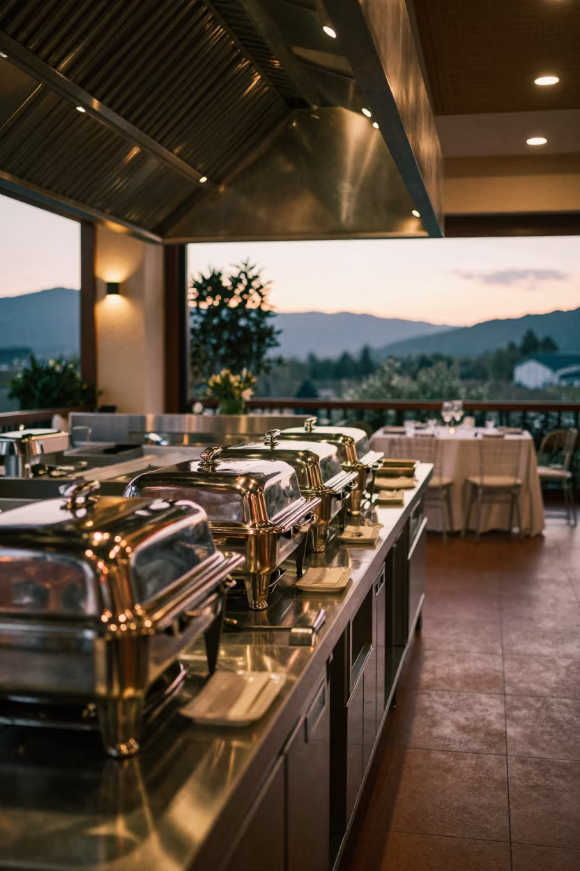 Banquet Kitchen Pass Lijiang Wedding in inside a spa reception in Lijiang