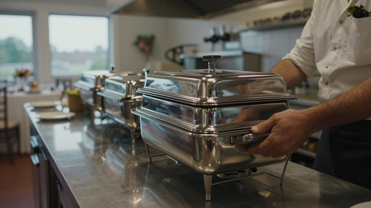 Banquet Kitchen Pass Wedding Chafers Dawn in inside a spa reception in Buffalo