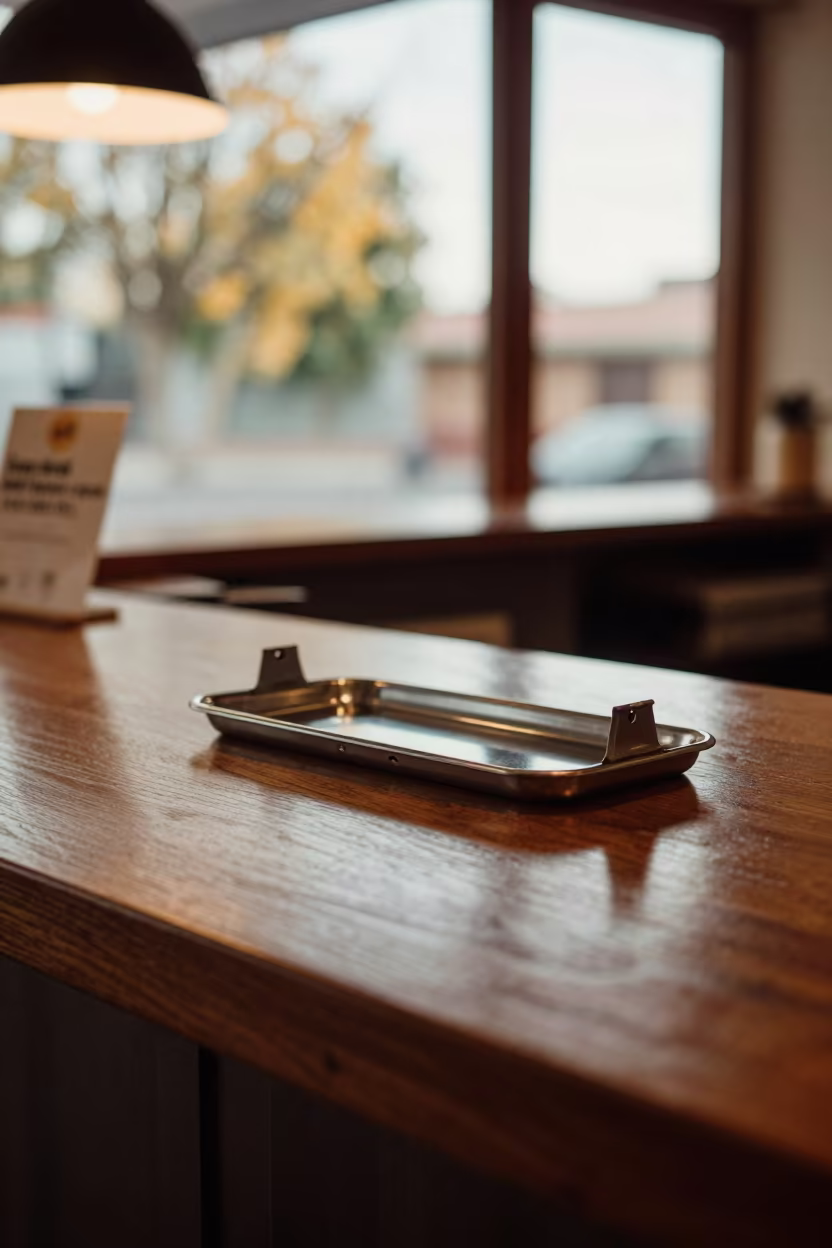 Banquet Stage Clamp Tray at Reception Desk Tonalá in at a reception desk under warm light near Tonalá