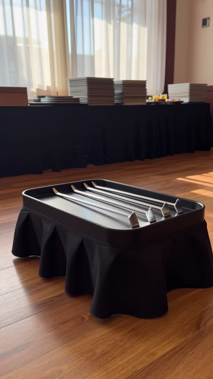 Banquet Stage Skirt Clamp Tray Before Service in inside a breakfast room before opening near Thimphu