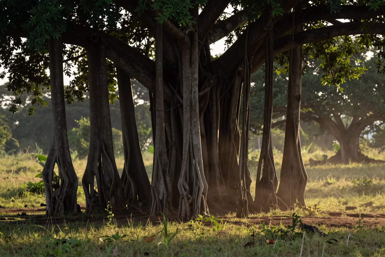 Banyan Grove Pillars in Gabon Monsoon Meadow in in a bloom-heavy meadow in Gabon