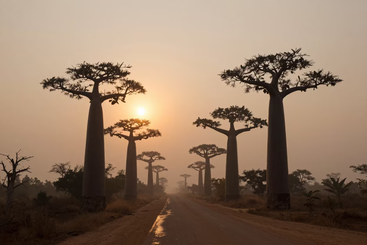 Baobab Avenue Double Sunset Madagascar in in Madagascar