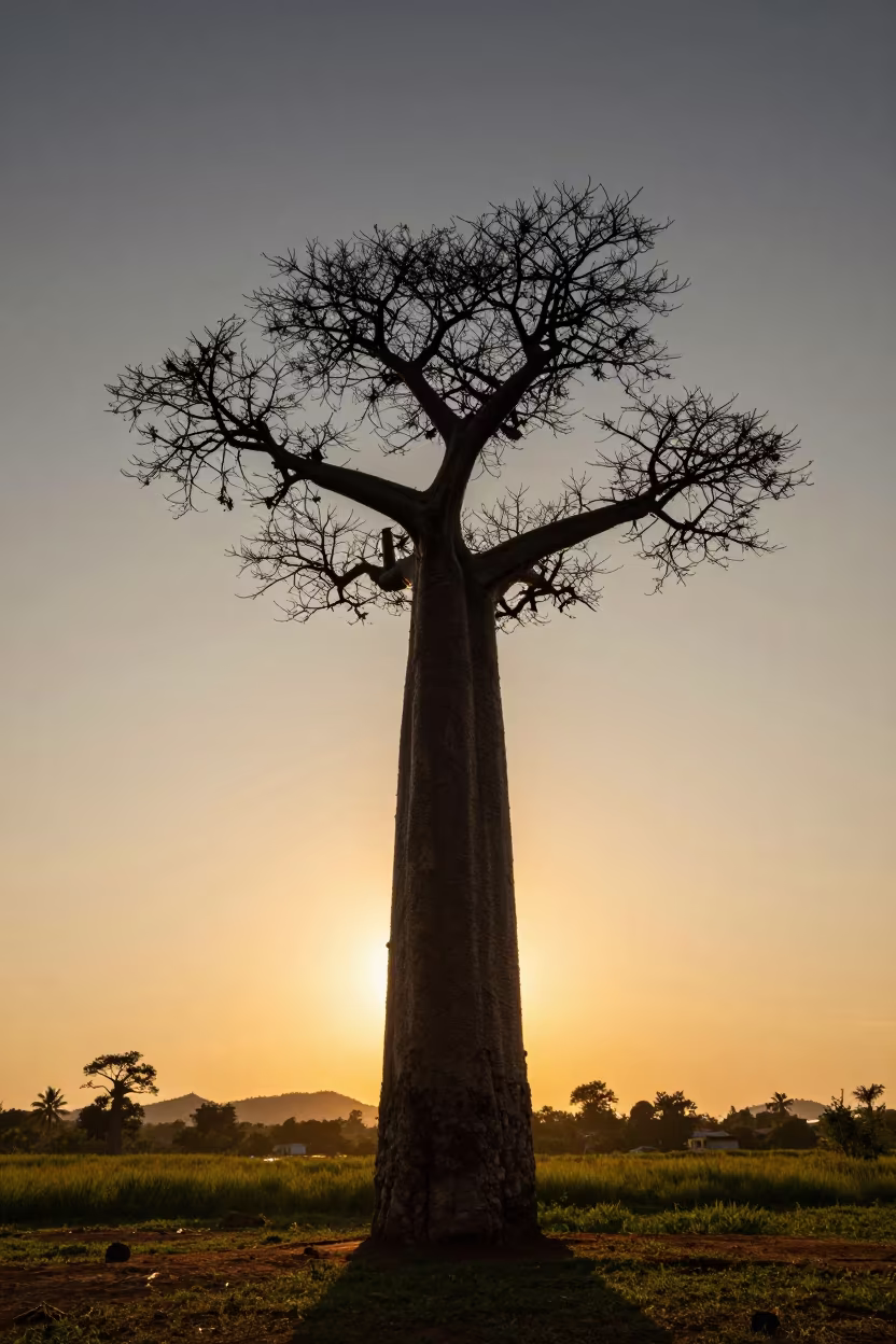Baobab Silhouette Against Golden Goa Sunset in in Goa
