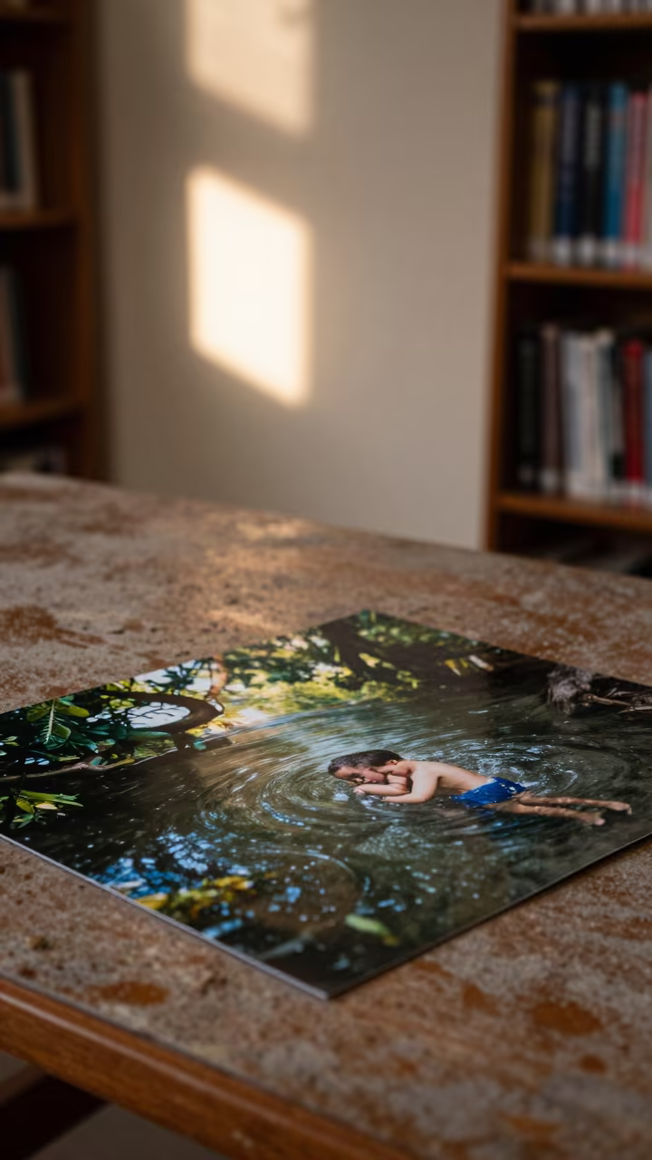 Baptism River Photo on Dusty Library Table in on a dusty library table near Bucharest