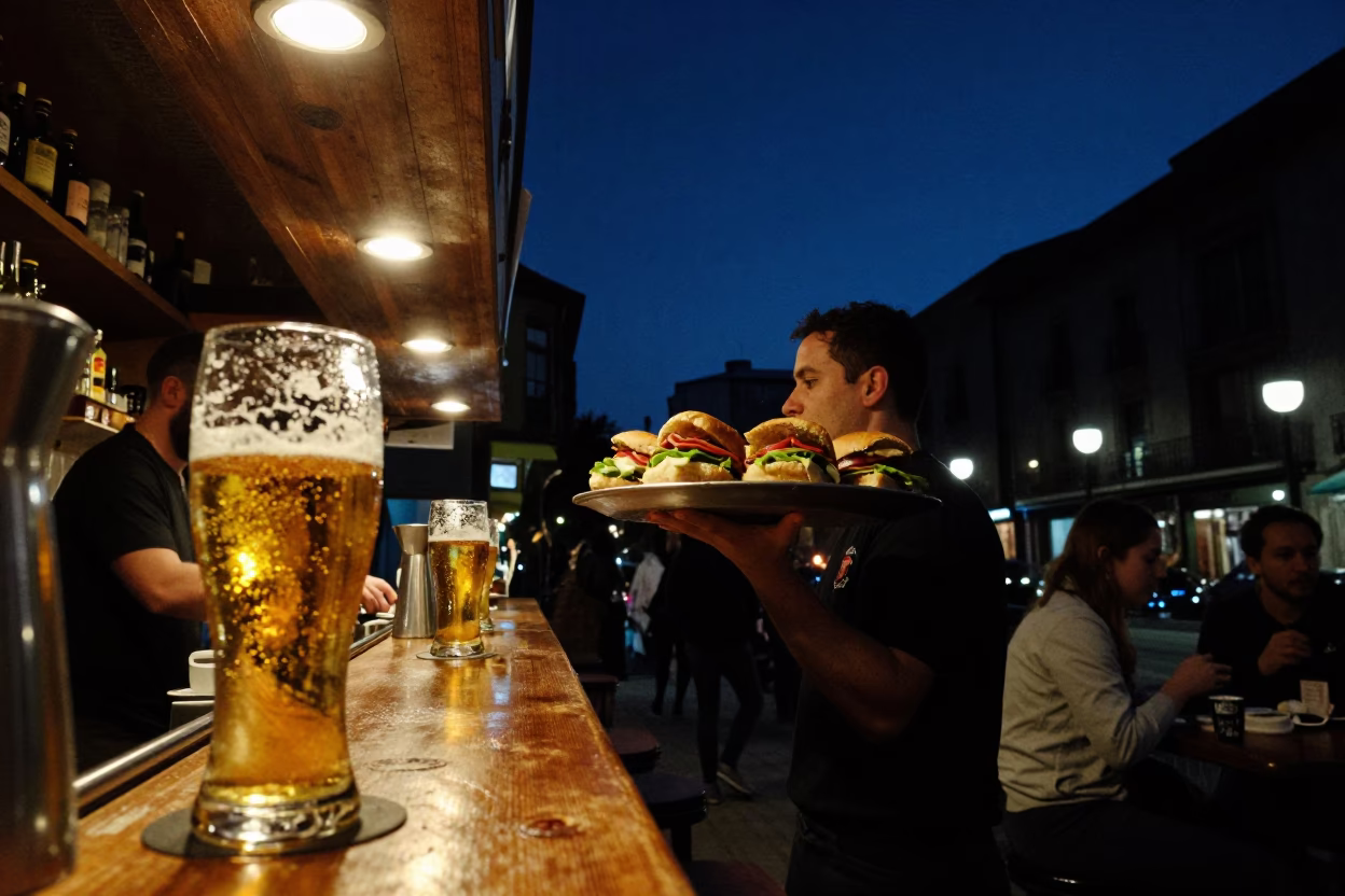Bar Interior in Bilbao at The Deepest Night Sky Light in in Bilbao, Spain