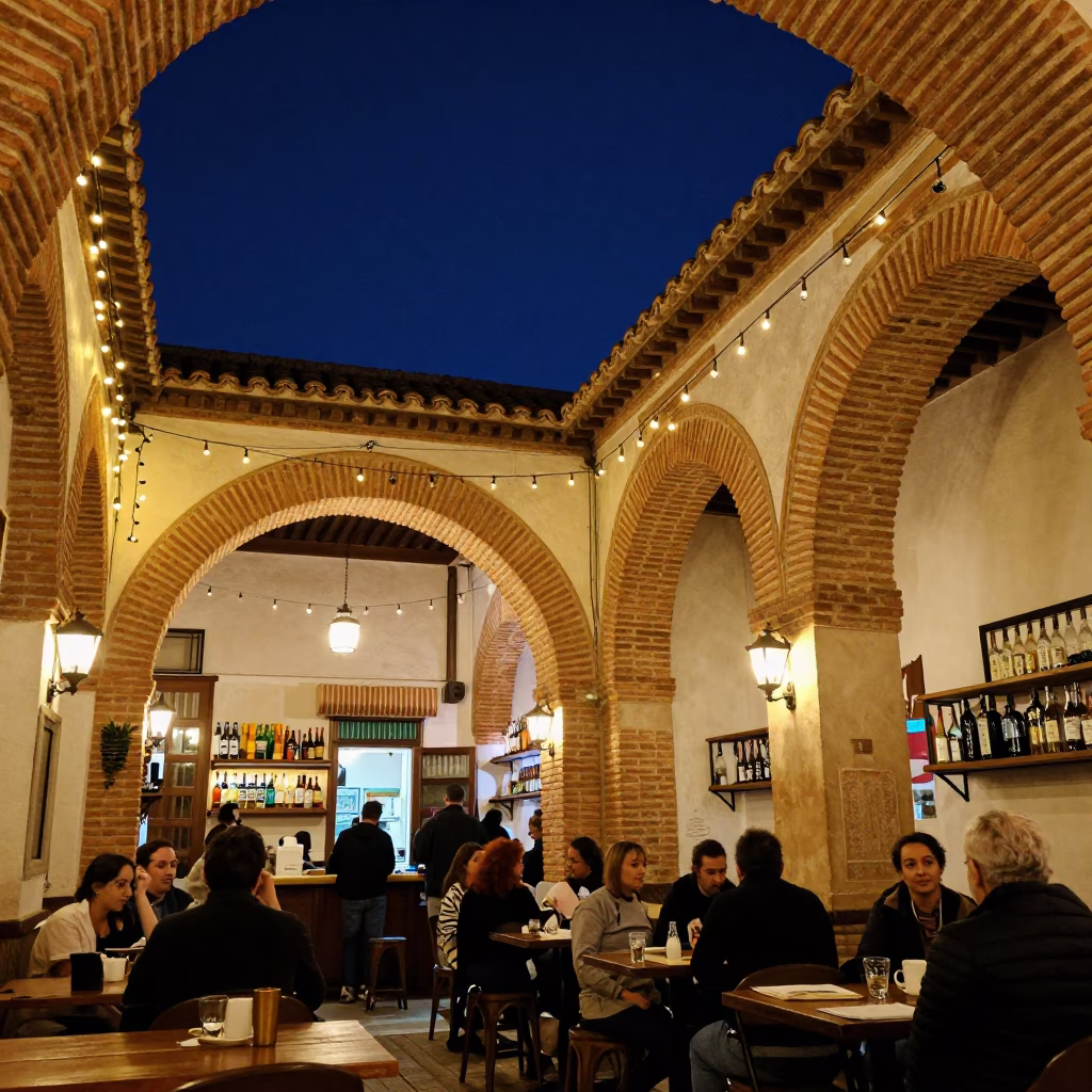 Bar Interior in Granada at The Deepest Night Sky Light in in Granada, Spain