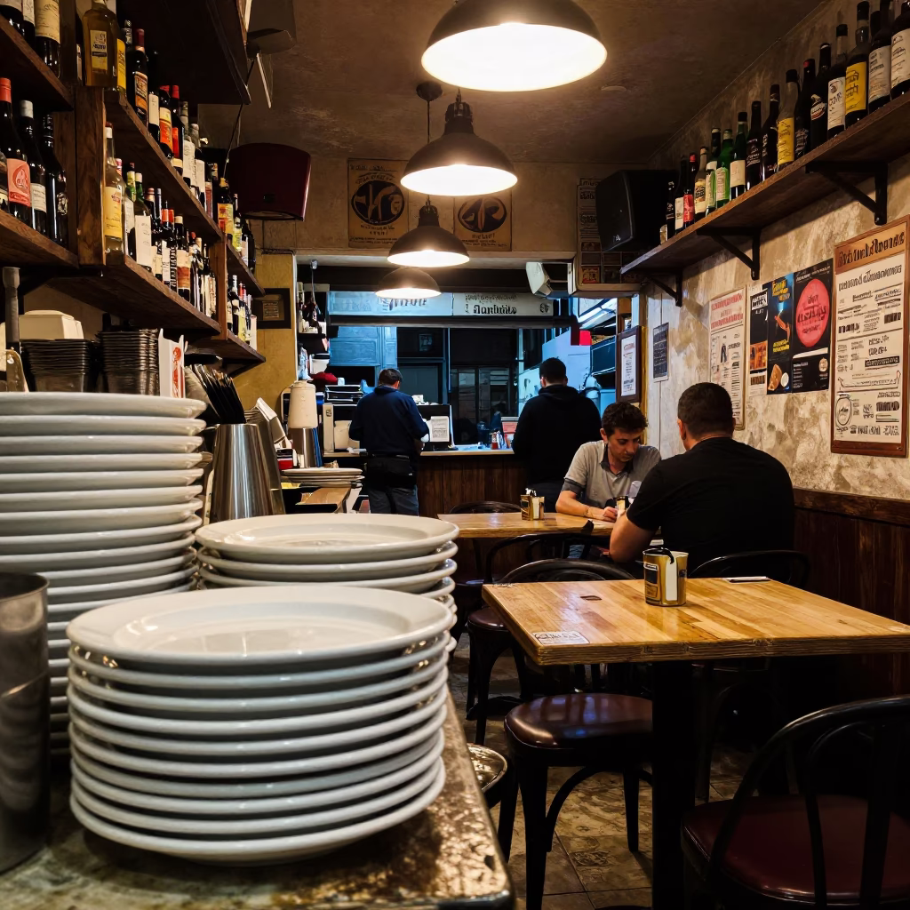 Bar Interior in Valencia at Deep In The Night Light in in Valencia, Spain