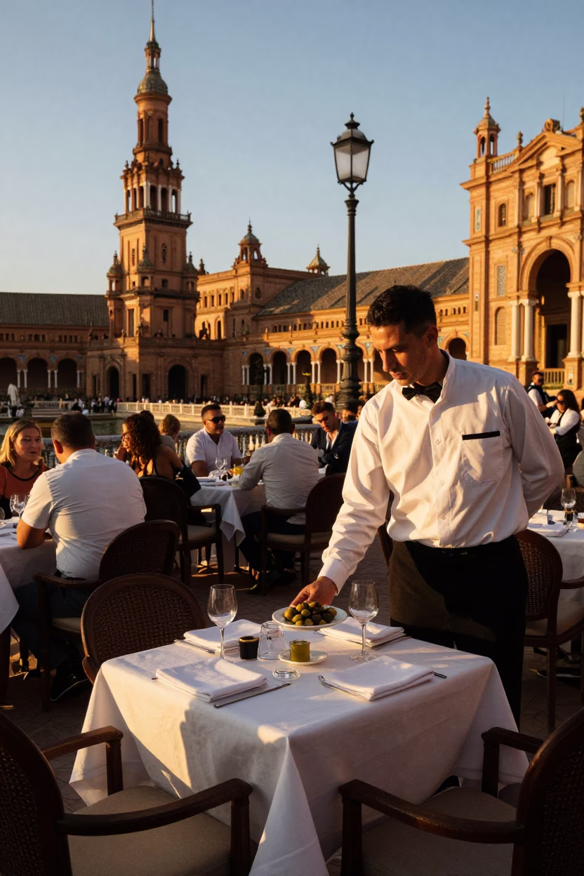 Bar Scene at The Early Evening Light in Seville in in Seville, Spain