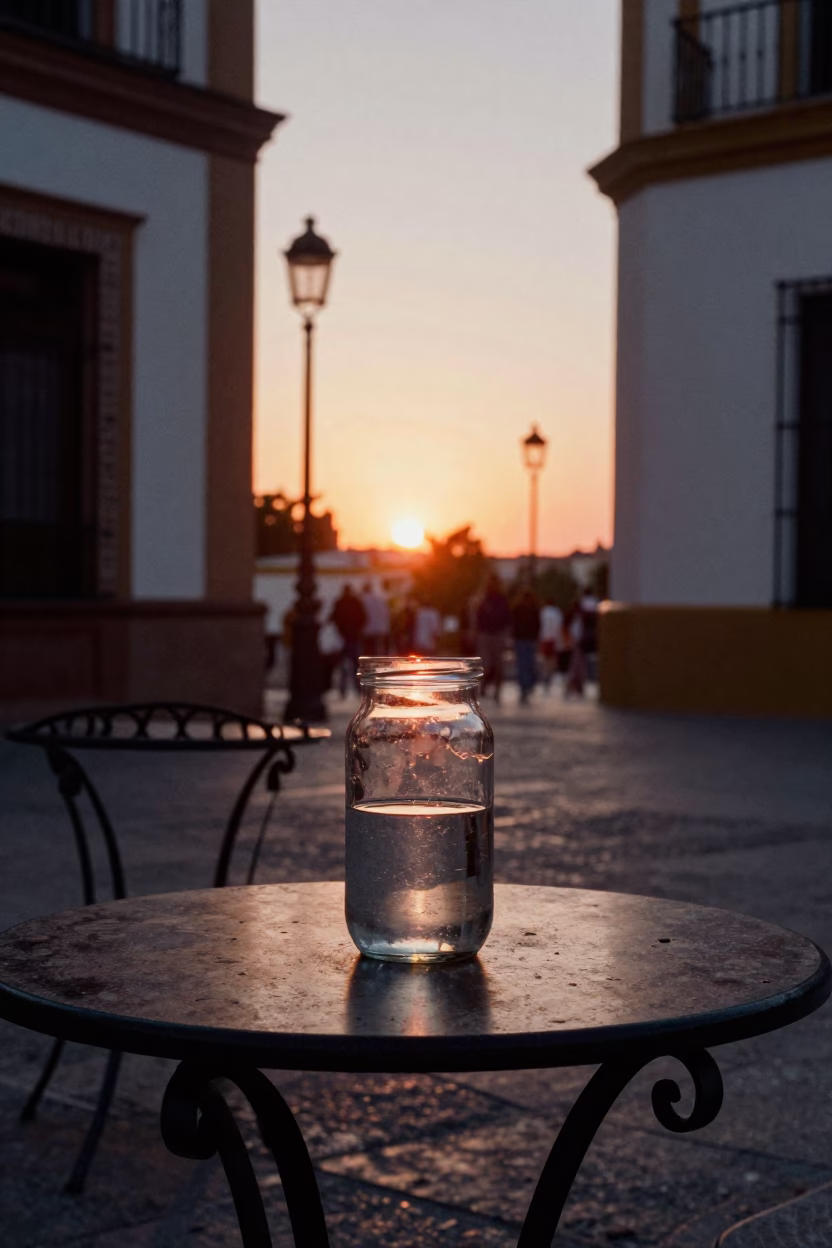 Bar Scene in Seville at As The Sun Drops Toward The Horizon in in Seville, Spain