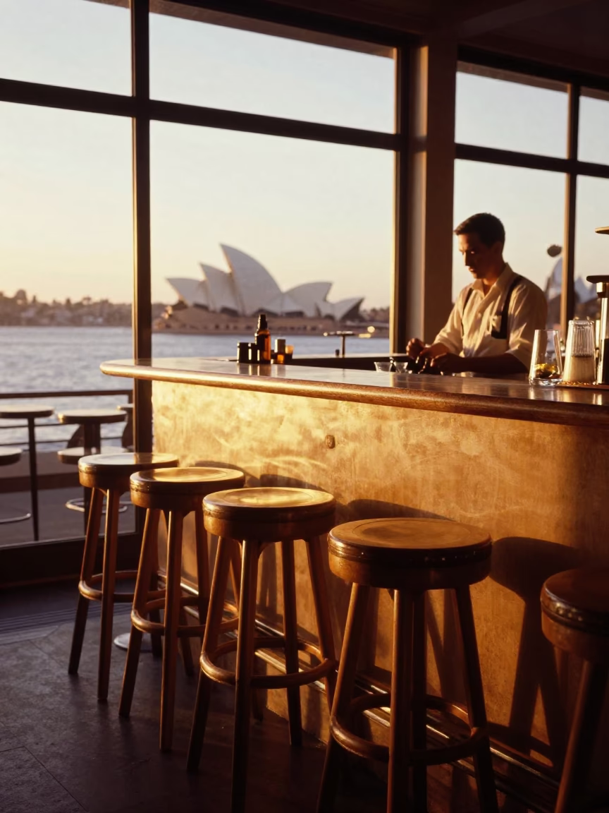 Bar Stools in Sydney at Sunset Light in in Sydney, New South Wales, Australia