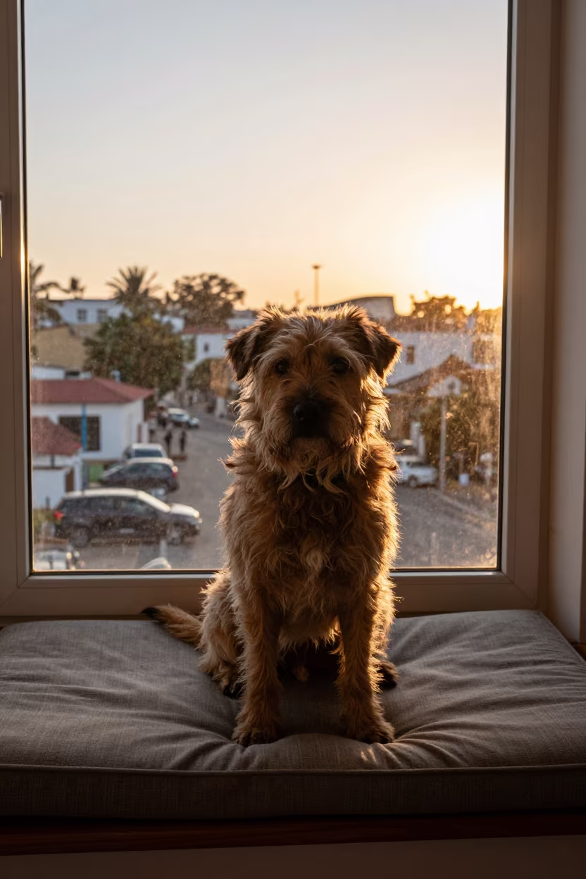 Barbado da Terceira Portrait on Window Seat in on a cushioned window seat with soft side light and an uncluttered background near Shah Faisal Town