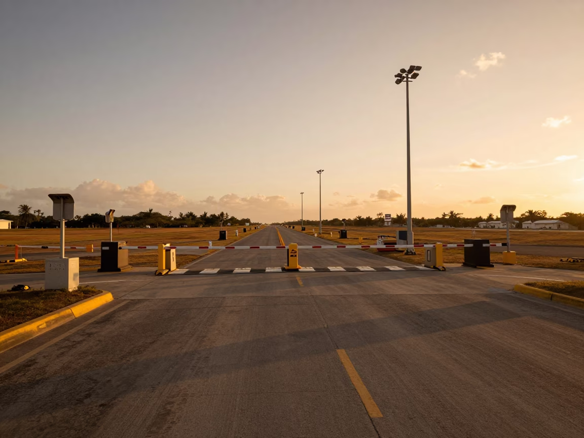Barbados Airbase Checkpoint Before Dusk Operations in along an airbase flight line in Barbados