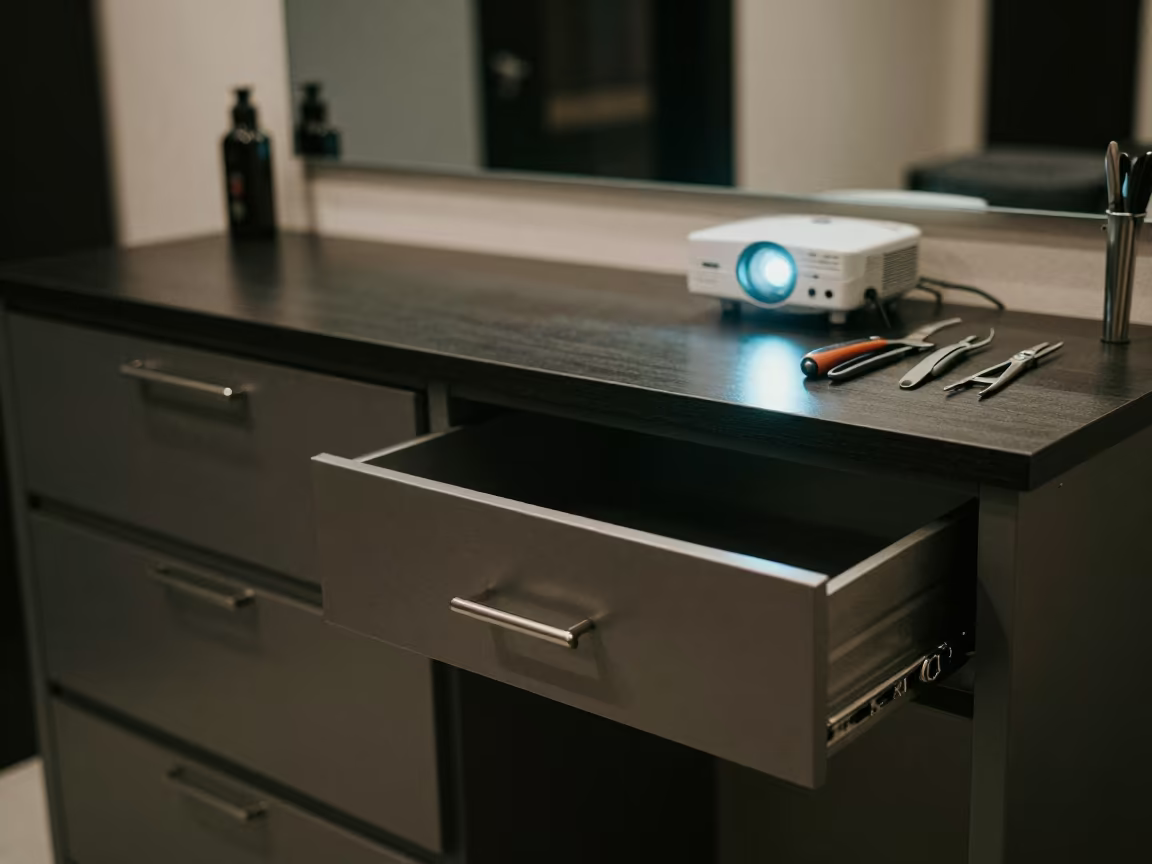 Barber Guard Drawer Reset in Budva Night in inside a nail studio near Budva