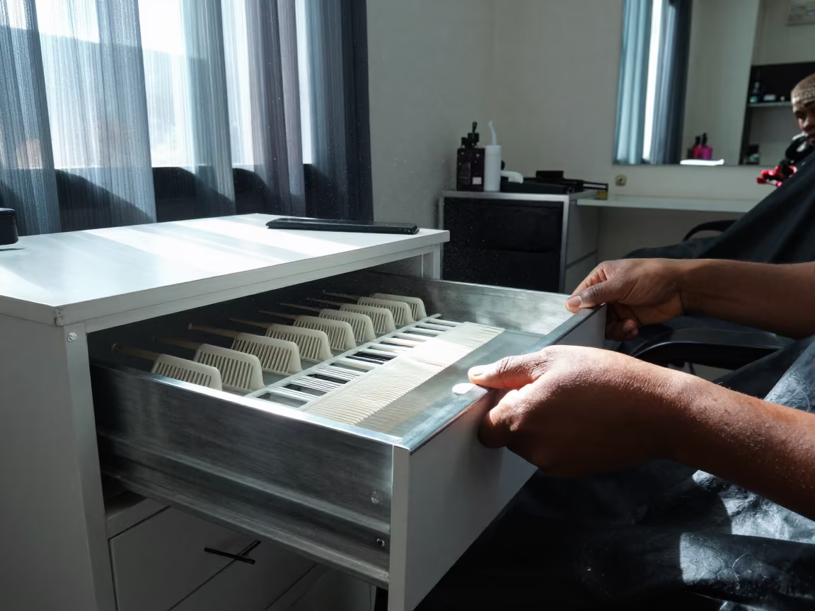 Barber Guard Drawer Reset in Ikeja Studio Light in inside a nail studio near Ikeja