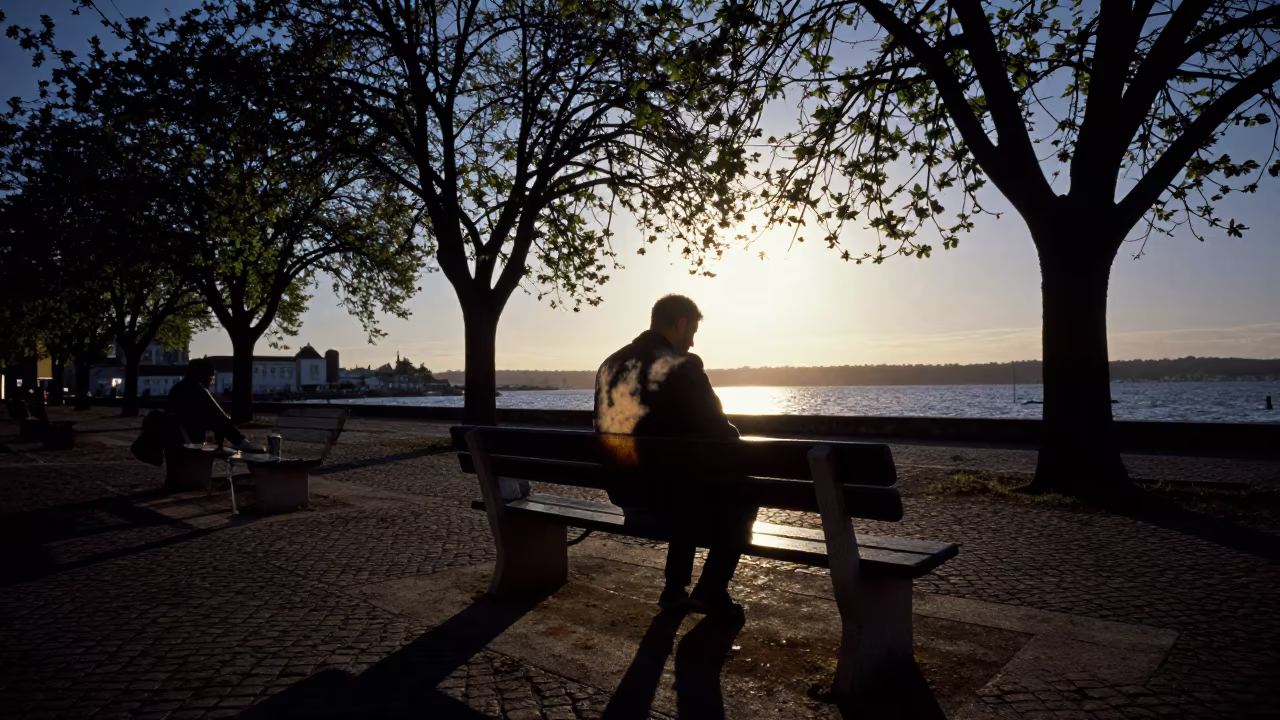 Barber at Harbor Edge with Second Sun in at a harbor edge in Evora