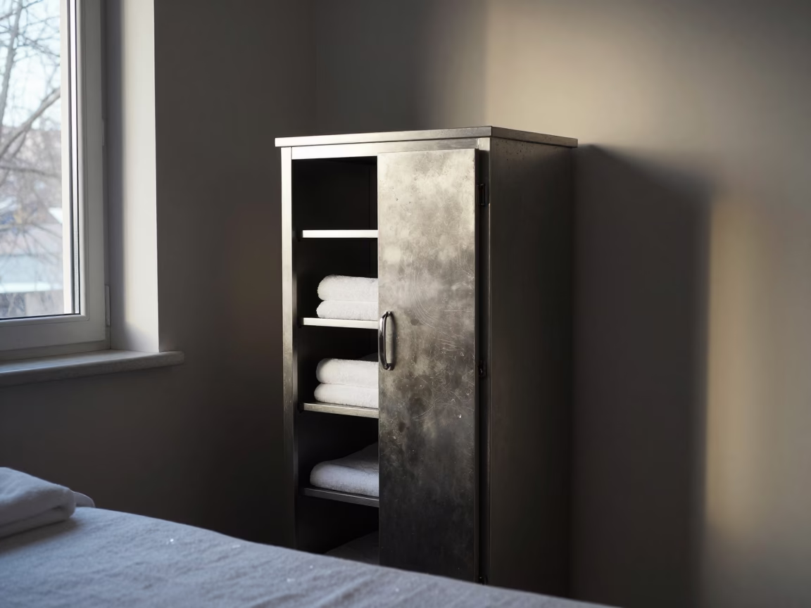 Barber Hot Towel Cabinet in Winter Afternoon in inside a skincare treatment room in Ashdod