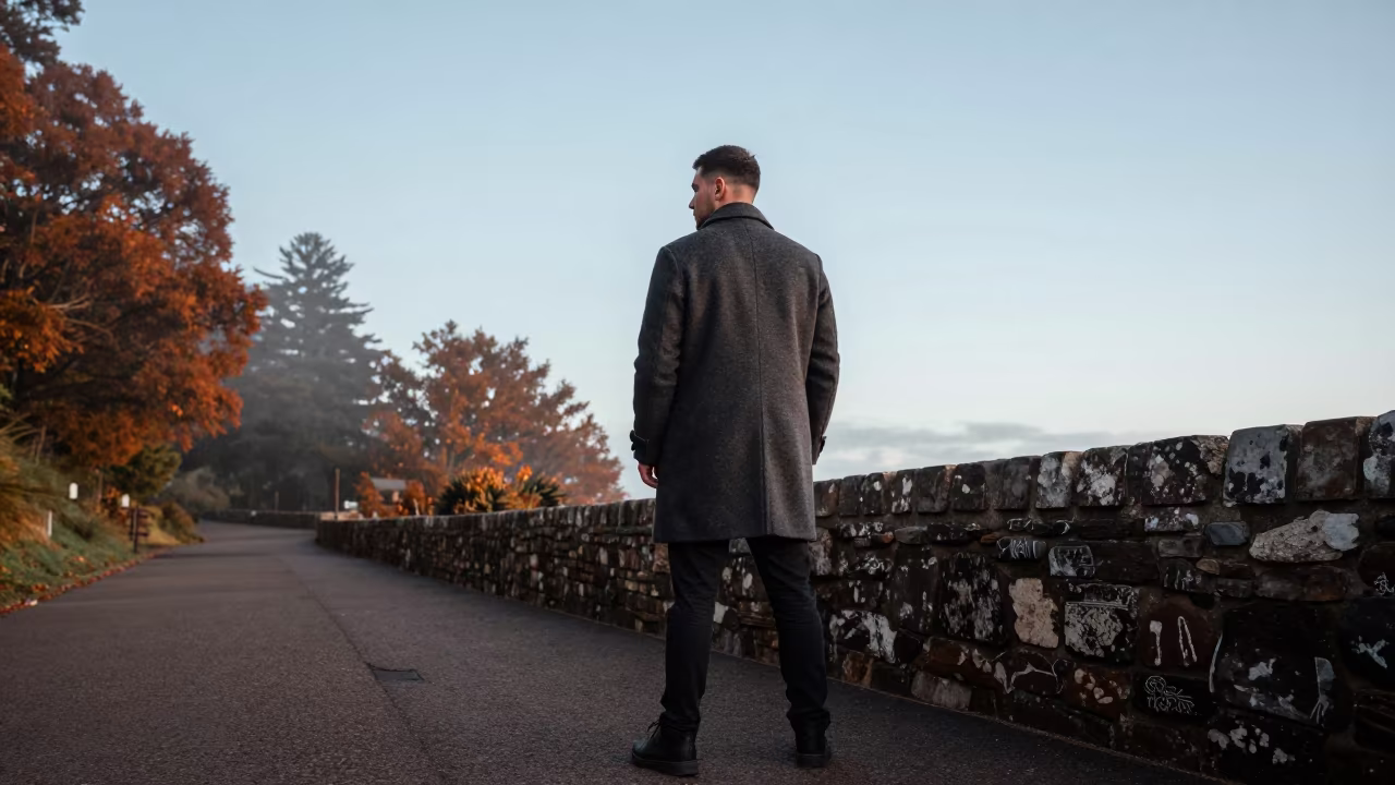 Barber on Mountain Path at Dawn in Autumn in on a mountain path near Sydney