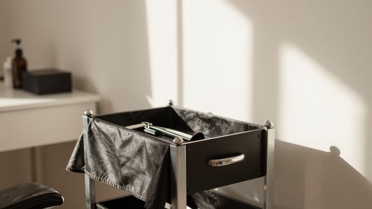 Barber Neck Duster Caddy in Navoiy Studio in inside a nail studio in Navoiy