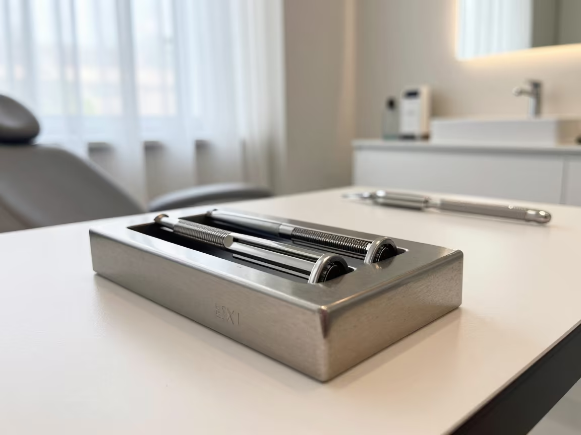 Barber Razor Box in Brescia Salon Morning Light in inside a skincare treatment room in Brescia