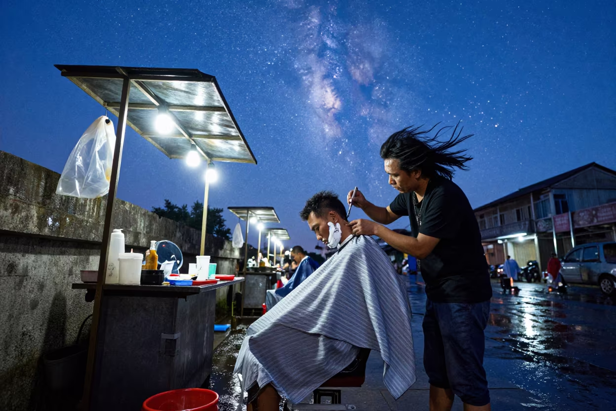 Barber Shave with Milky Way in Dawei Daylight in in Dawei