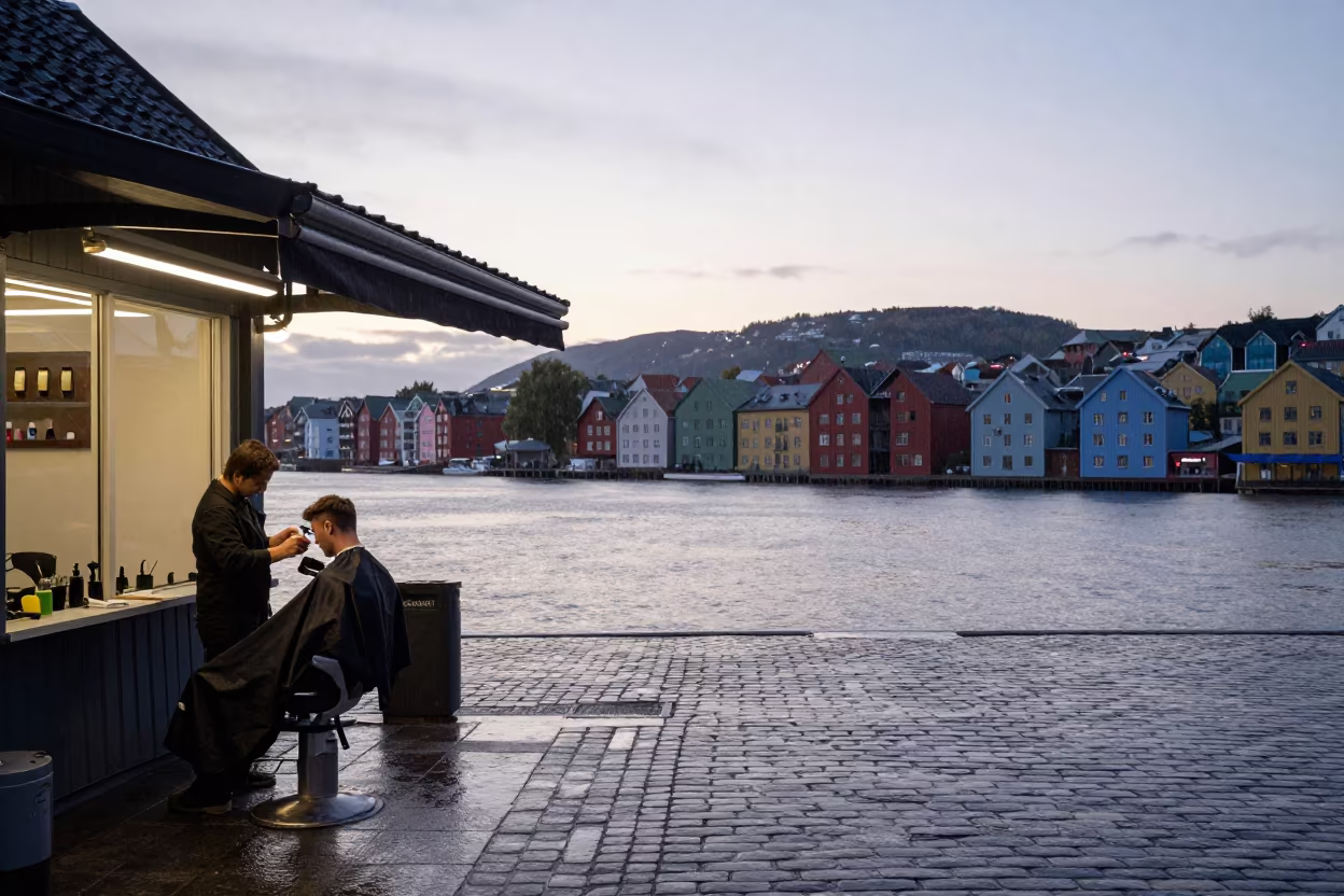 Barber Trondheim Midnight Sun Dawn Rain in in Trondheim