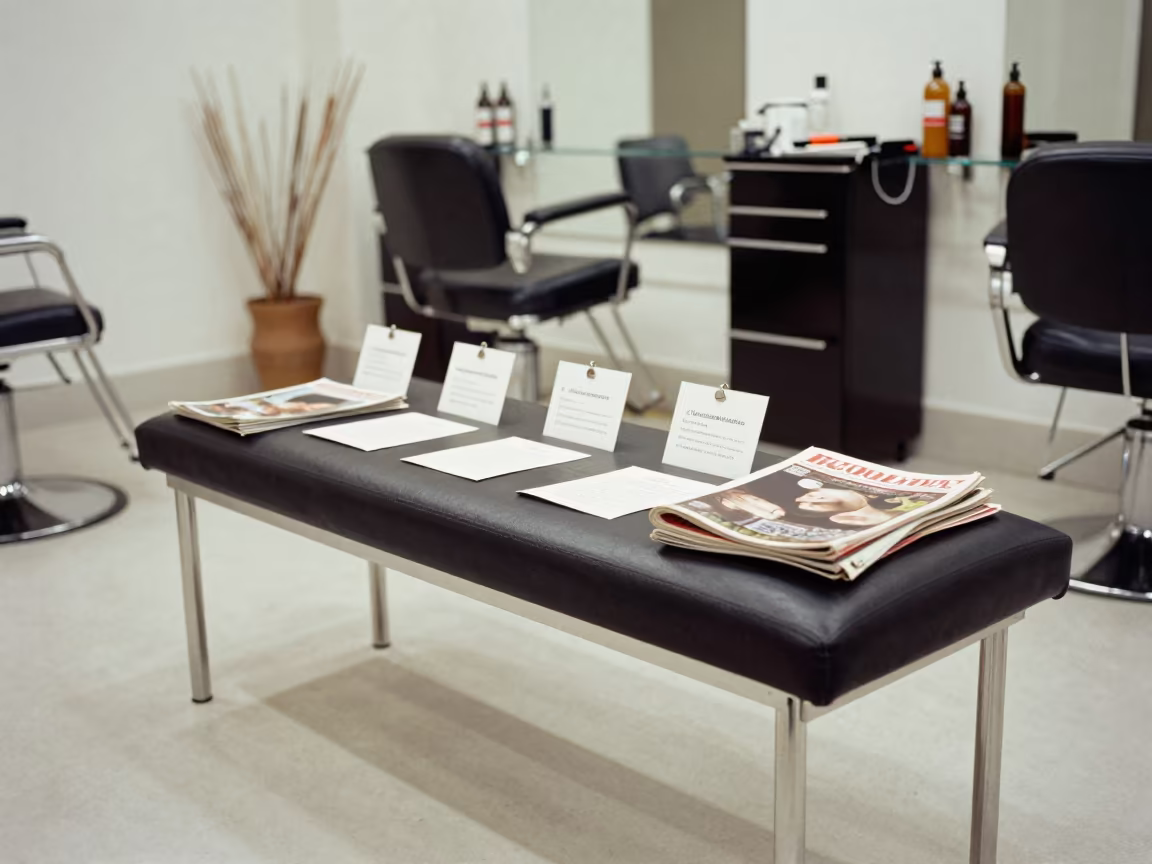 Barbershop Bench Appointment Cards Late Morning in inside a skincare treatment room in Birmingham