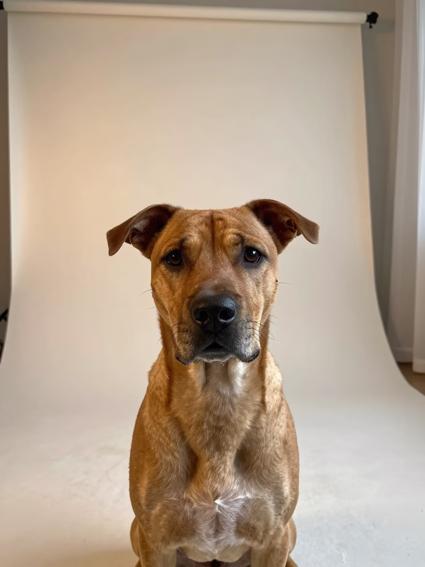 Barbet Portrait in Anaco Studio with Soft Light in in a quiet portrait studio with a plain backdrop and eye-level framing near Anaco