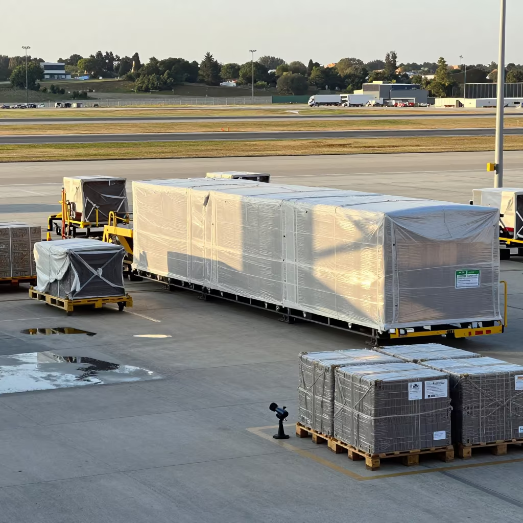 Barcelona Cargo Pallet Netting Loading Area in at an airport cargo build area near Barcelona