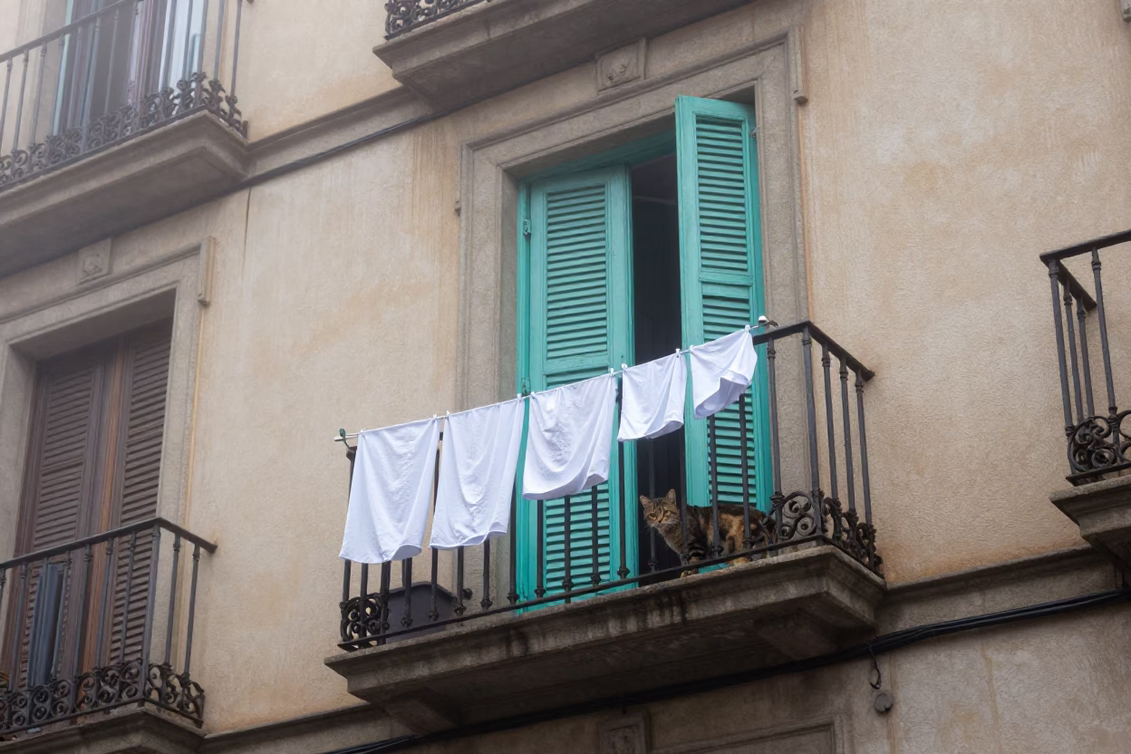 Barcelona Cat at Dawn Light in in Barcelona, Spain
