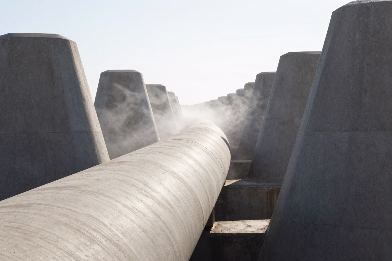 Barcelona District Heating Pipe Storm Barrier in beside a storm surge barrier in Barcelona