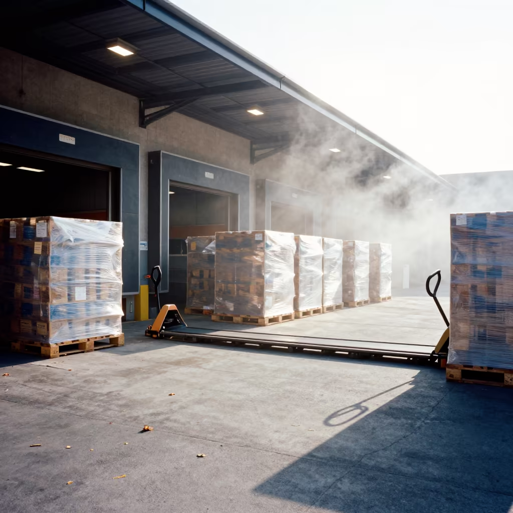 Barcelona Dock Lights on Autumn Pallets in beside a cross-dock lane under dock lights near Barcelona