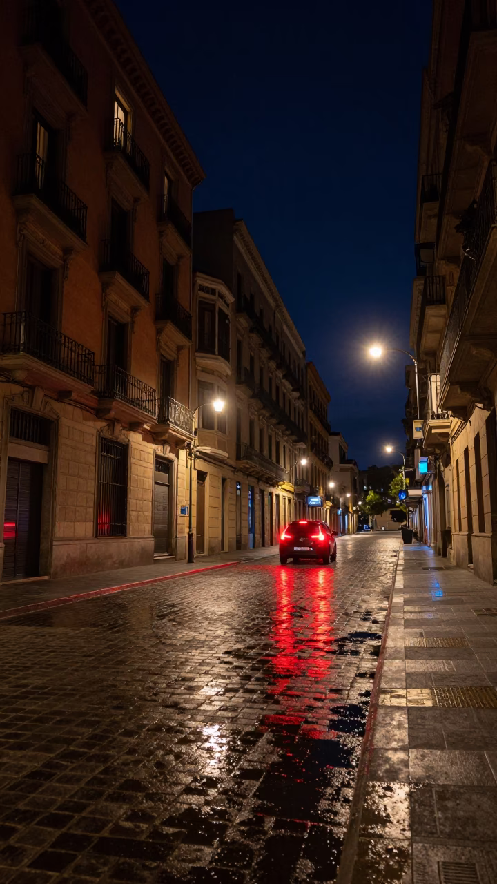 Barcelona Hotel Windows And Tail Lights in in Barcelona, Spain