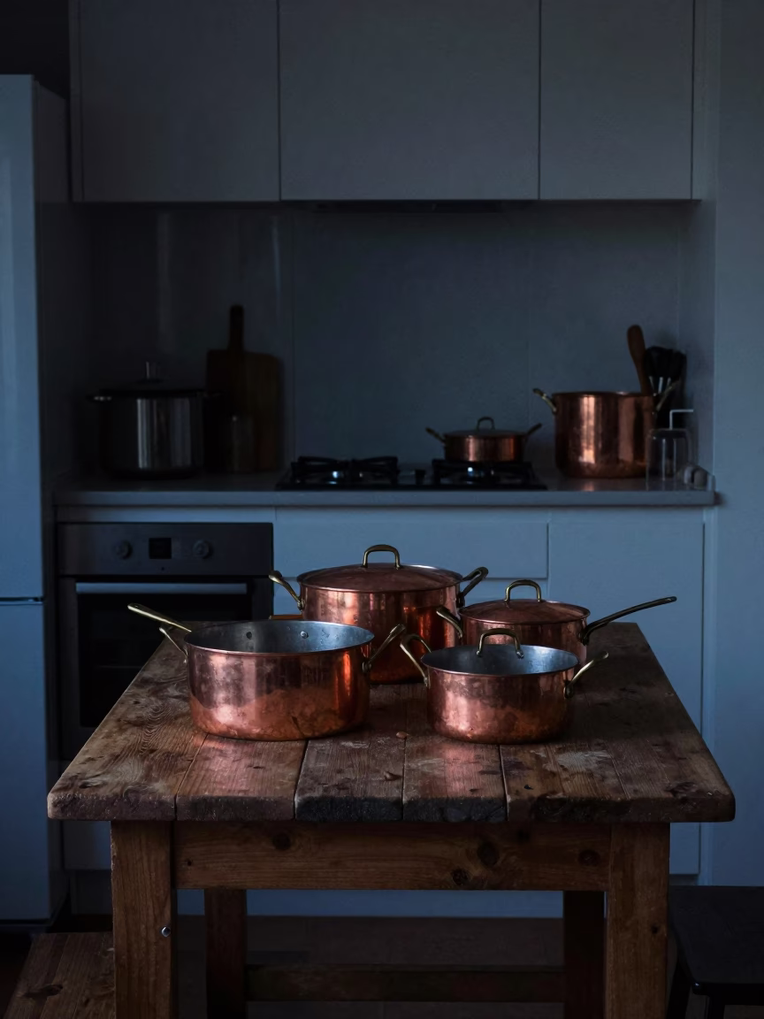Barcelona Kitchen Scene at The Still Hours Before Dawn Light in in Barcelona, Spain