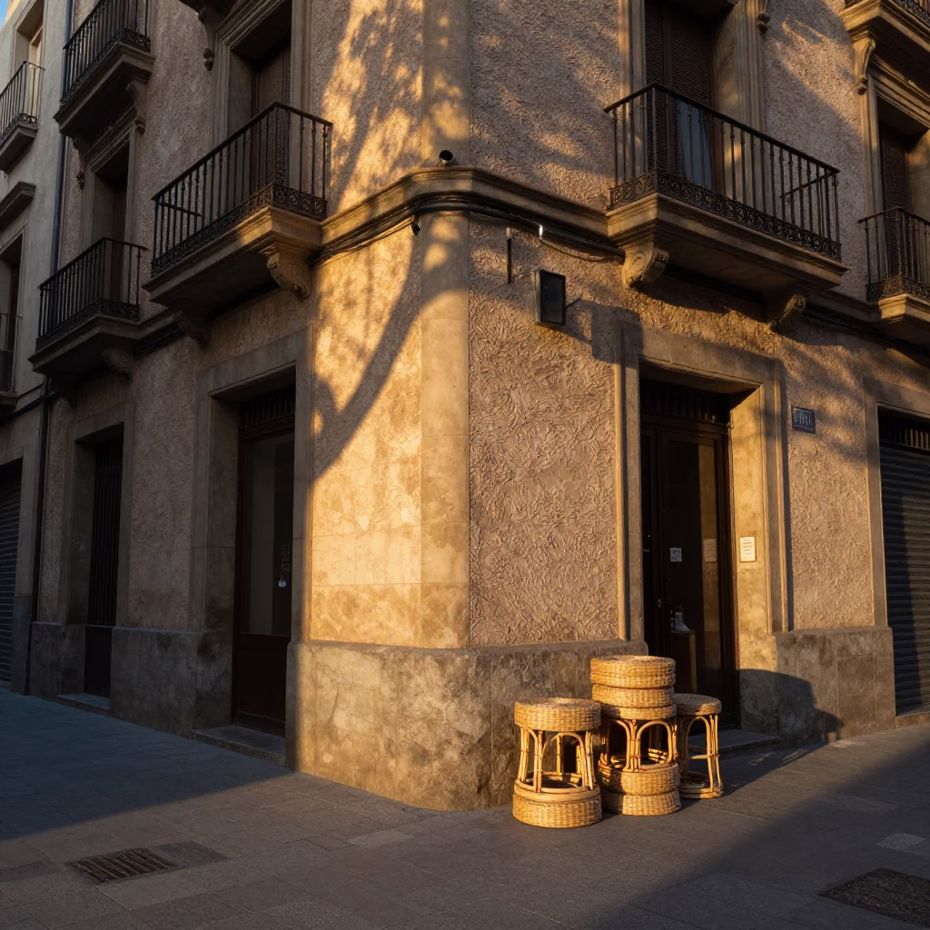 Barcelona Morning Light at As First Light Reaches The Scene in in Barcelona, Spain