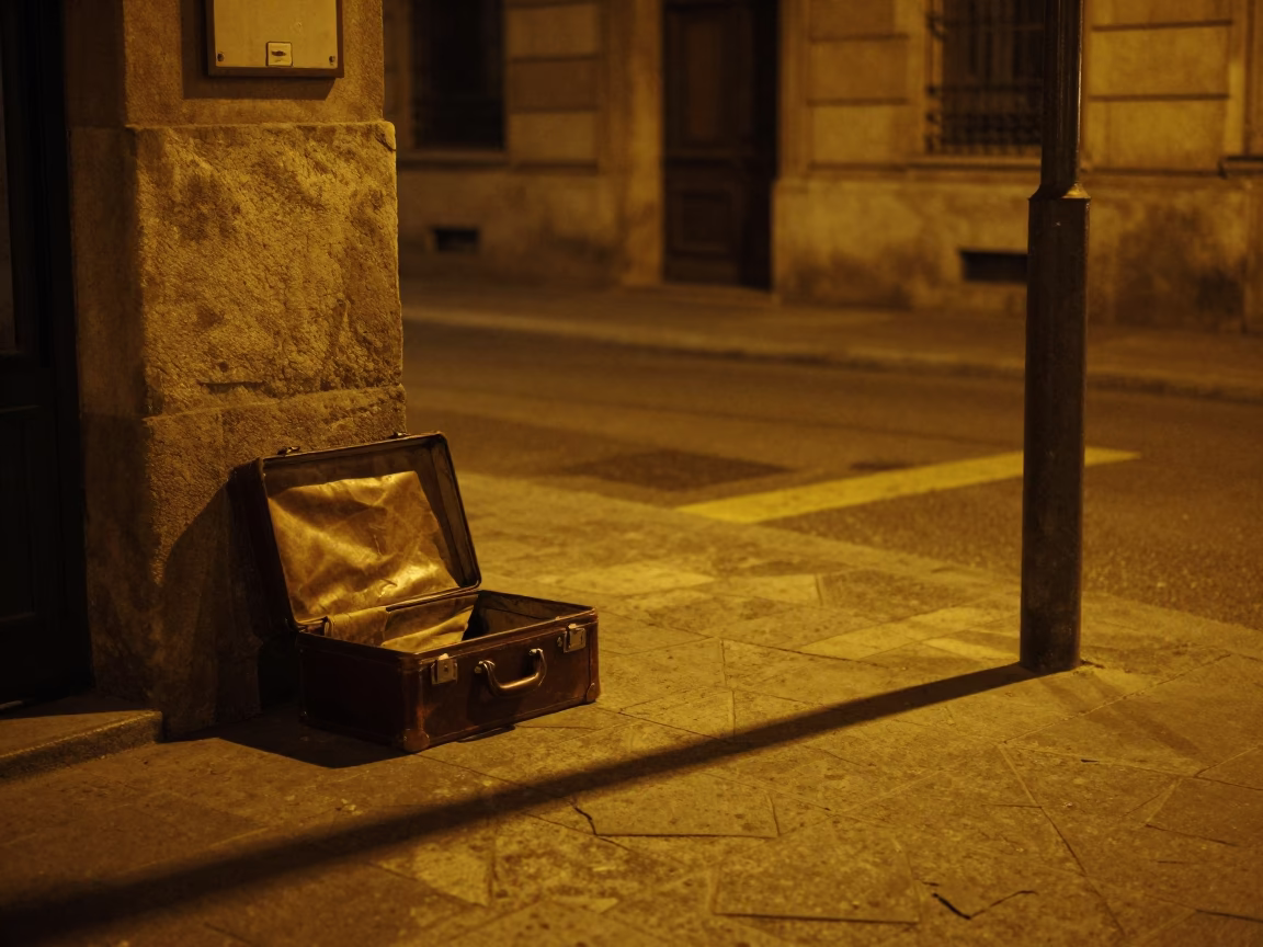 Barcelona Night Street Scene with Hatbox and Urban Shadows in in Barcelona, Spain