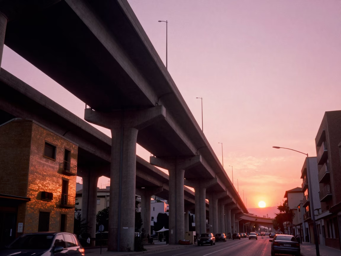 Barcelona Spain Evening Sky Highway Flyover Stack Sunset Street Scene in in Barcelona, Spain