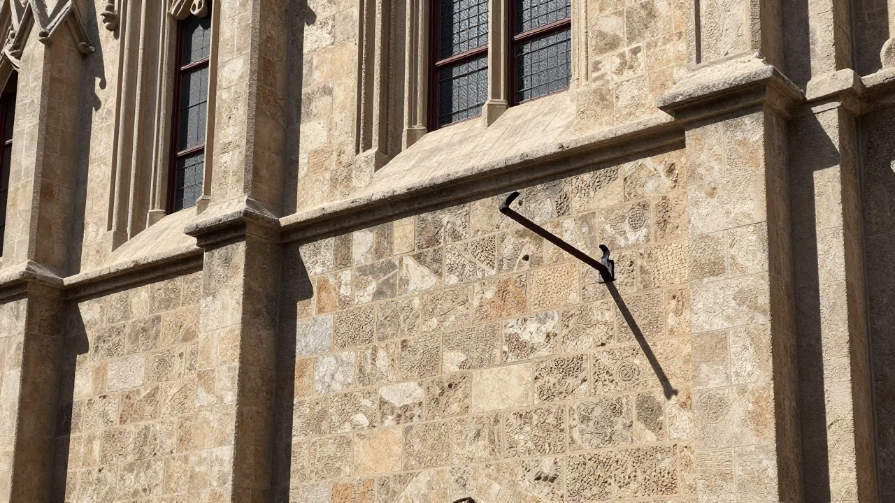 Barcelona Spain Noon Sunlight on Historic Gothic Quarter Stone Facade and Iron Hardware Details in in Barcelona, Spain