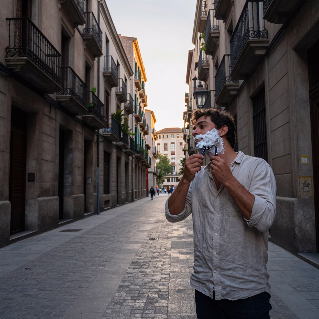 Barcelona Spain Street Scene Early Morning Light and Local Daily Life in in Barcelona, Spain