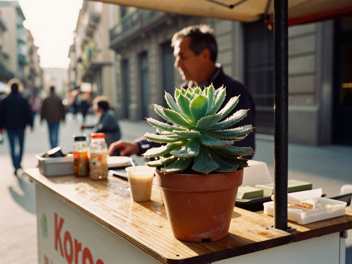 Barcelona Street Vendor at The Late Morning Light in in Barcelona, Spain