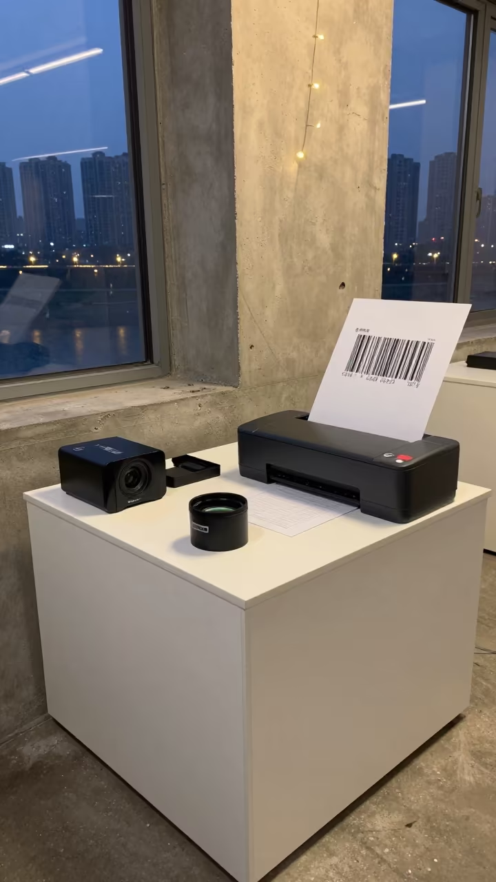 Barcode Scanner Kit on Dispatch Desk at Dusk in inside a dispatch office above the dock in Chongqing