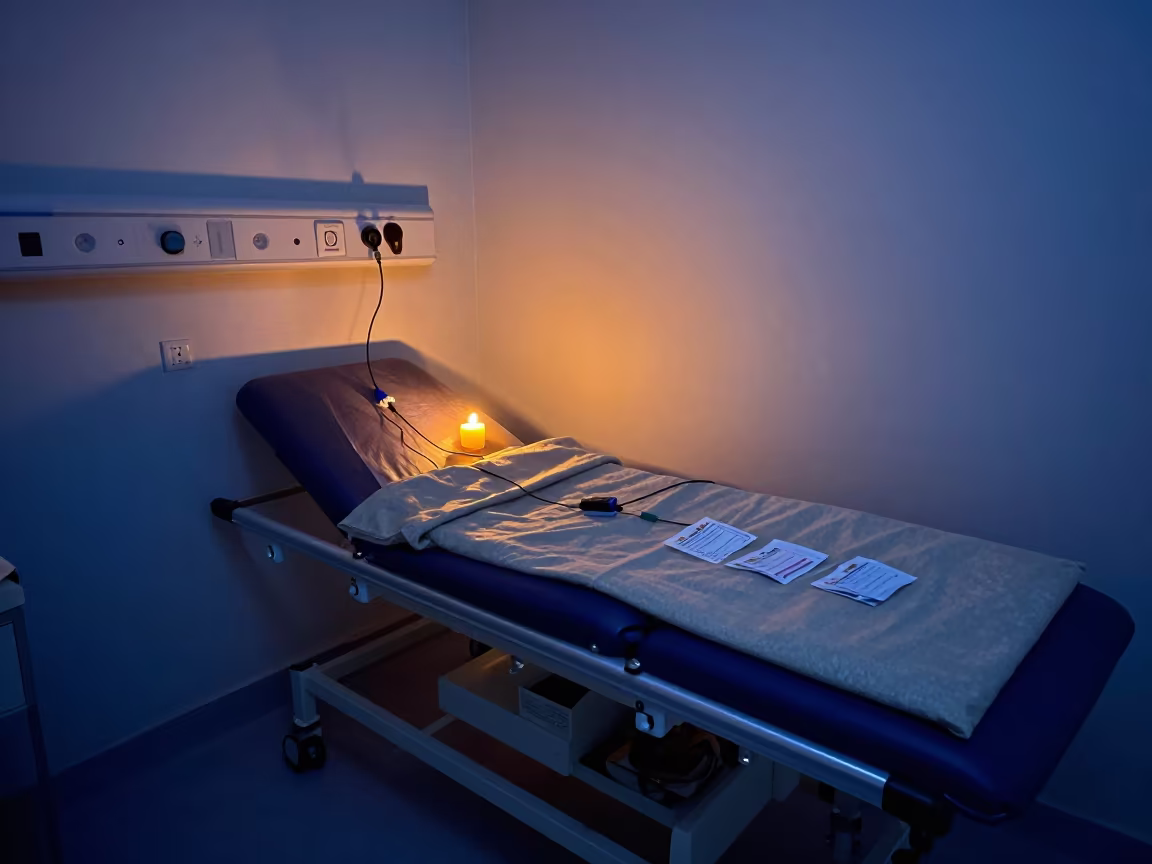 Bareilly Clinic Recovery Bay at Twilight with Candlelight in inside a clinic exam room in Bareilly